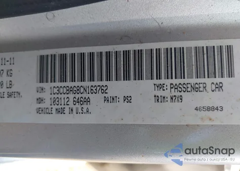 2012 Chrysler 200 Lx из США, поврежденный, VIN 1C3CCBAG8CN163762